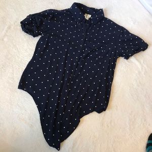 Navy and white polka dot bottom tie top